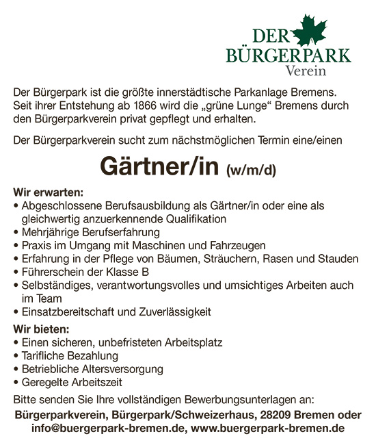 Gärtner/in gesucht